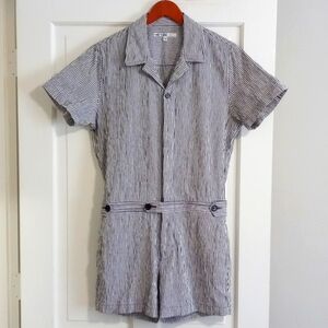 🌊Mr. Turk🌊 - Blue/White Stripe Seersucker Alameda Stretch Short Jumpsuit Rompe